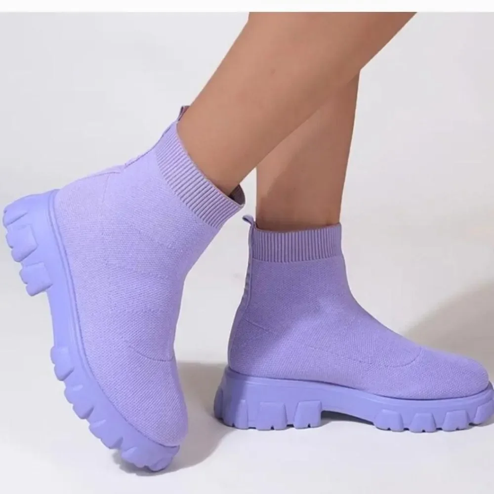 Ladies Purple Trendy Sock Knit Boot Size 7